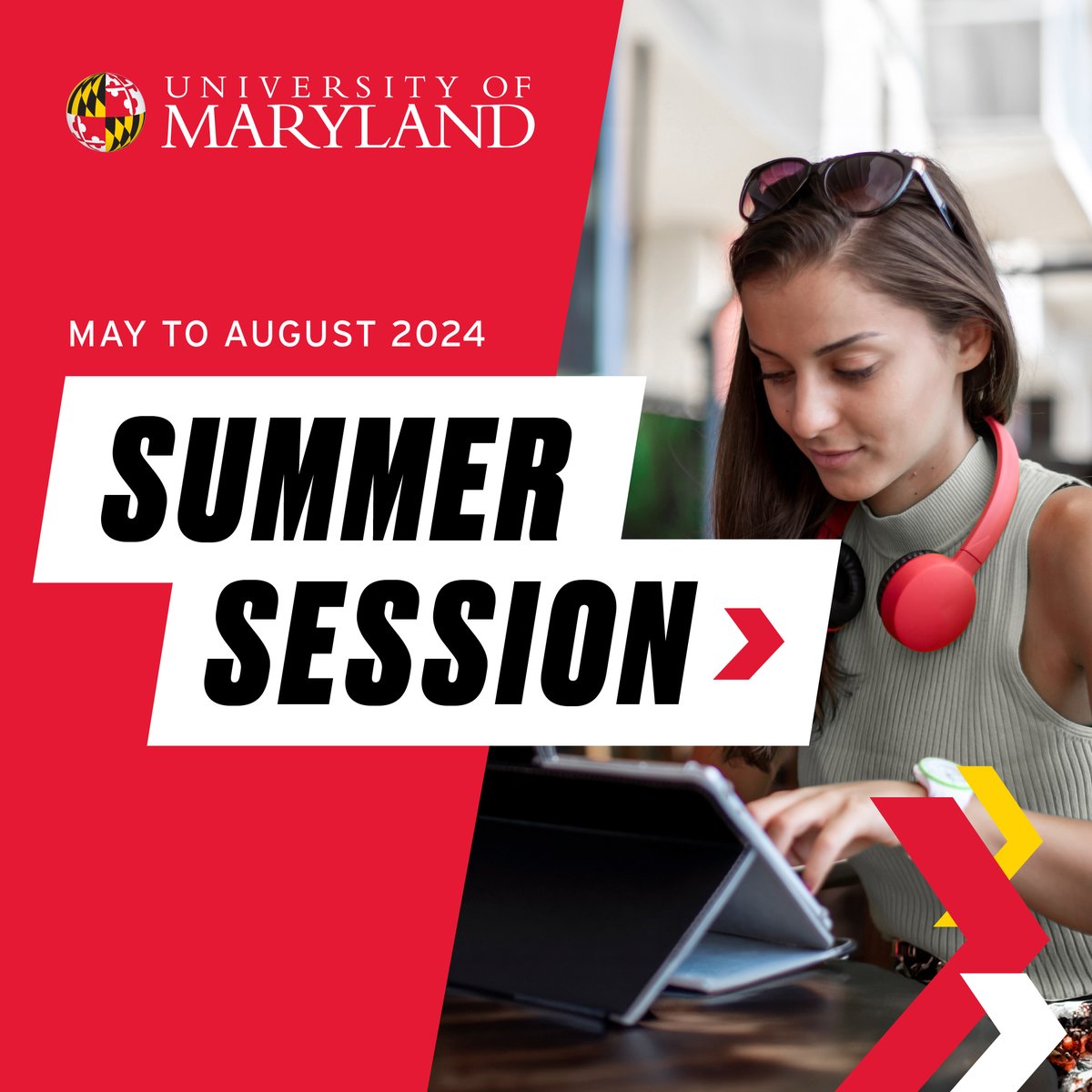 🗓️ University of Maryland Summer Session: May 28–August 16, 2024. Earn credits over summer break and move Fearlessly Forward towards graduation. 

Register today! summer.umd.edu 

#KeepLearningUMD #FearlesslyUMD