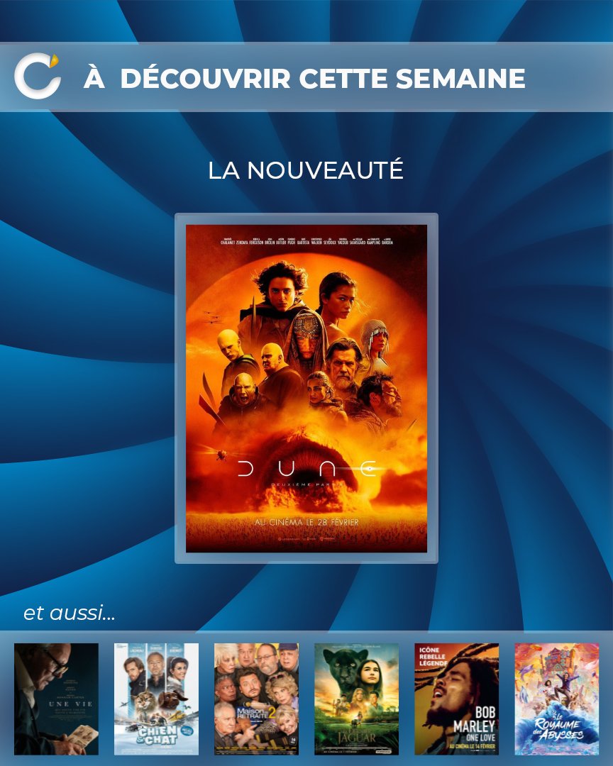stseb44's tweet photo. 📷 SORTIES DU 28 FÉVRIER 2024 📷
À partir de mercredi venez découvrir :
📷Dune (VOSTfr et VF)
Ils quittent l’affiche ce mardi soir :
📷 Les Segpa au ski
📷 Opération Portugal
Vous pouvez déjà réserver vos places sur notre site https://t.co/RhozJoWgUZ... 
Bonne semaine ! https://t.co/P31kZ0pYHu