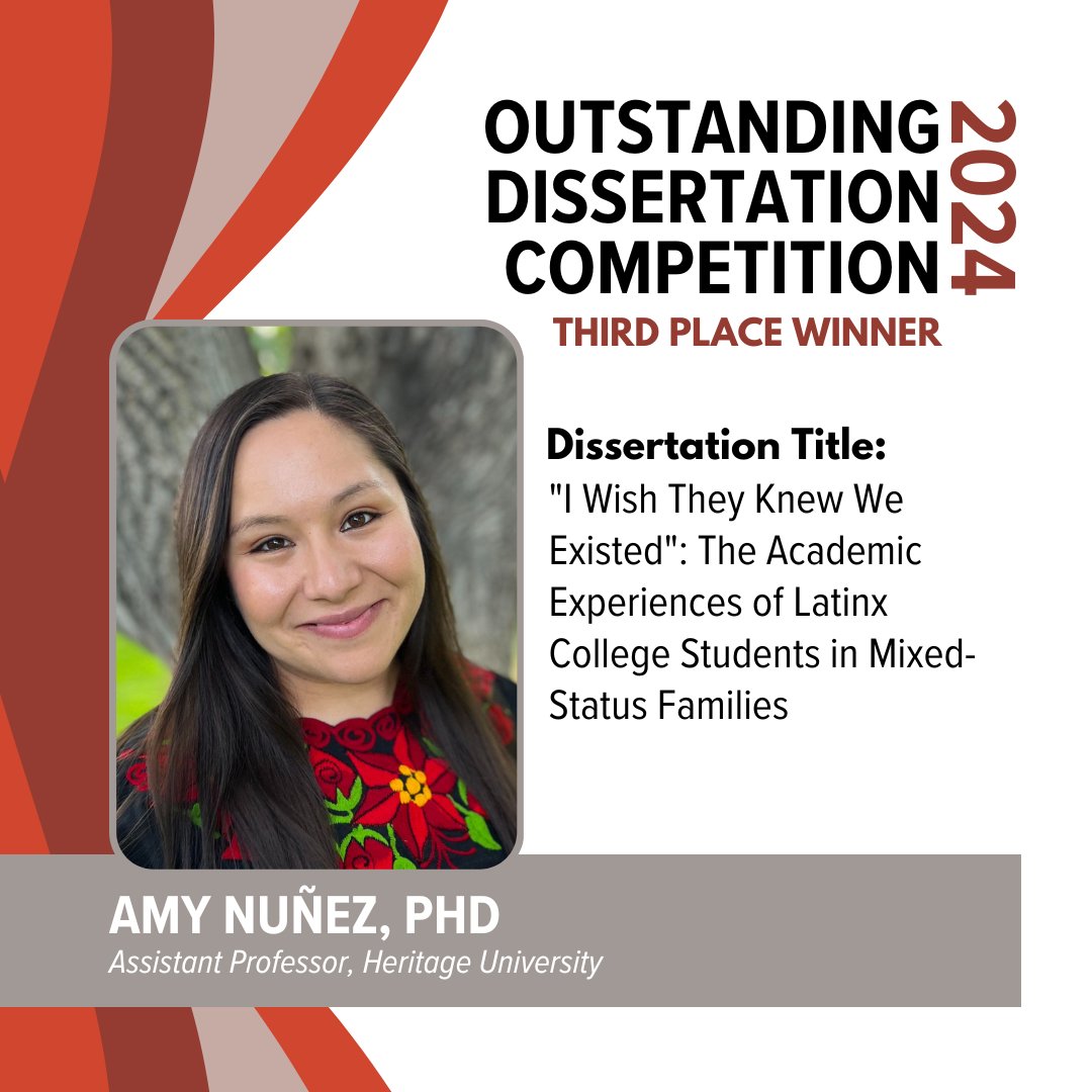 AAHHEorg's tweet photo. Congratulations to Amy Nunez, PhD on placing third in the Outstanding Disseration Competition!
Learn more about the 2024 ODC winners at https://t.co/nQ0C7PXEEw
#aahhe #highereducation #latinx #research https://t.co/fPy9xdhLjW