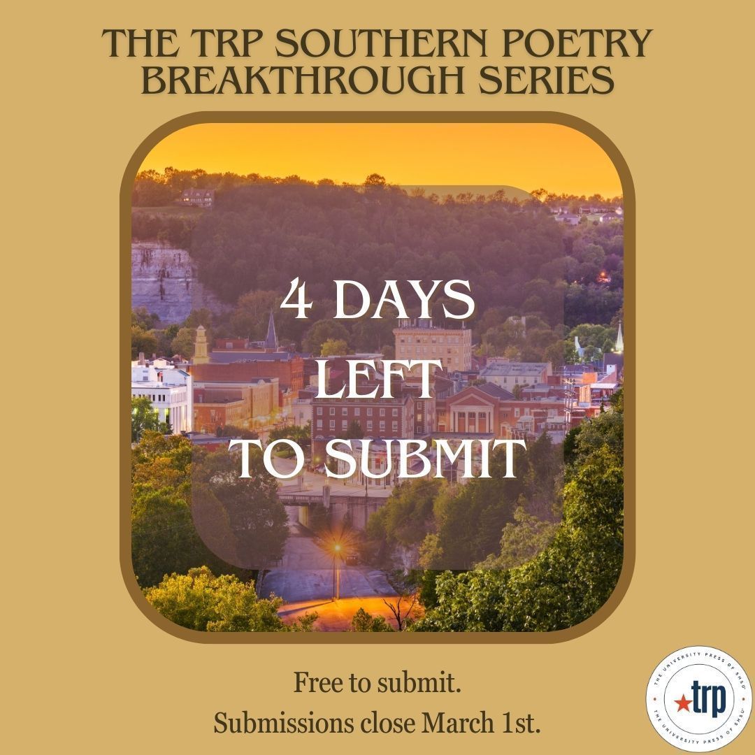 TxReviewPress's tweet photo. Calling all Kentucky poets! There are only 4 DAYS left to submit to The TRP Southern Poetry Breakthrough Series: Kentucky! It is free to submit!

#SPBT #SouthernPoetryBreakthroughSeries #Poetry #PoetrySubmissions #SmallPress #PoetryContest #CallForSubmissions #Submissions https://t.co/UMDy1qDb8r