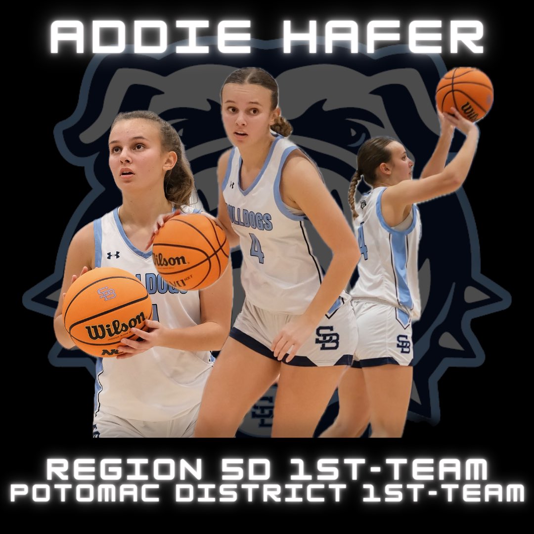 Congratulations to Addie Hafer on being selected 1st Team Potomac District AND Region 5D 1st Team. Addie is shooting 40% from 3 this season, leads the team in steals, and leads the team in FT% at 89%. Congratulations to our senior leader! <a href="/AddieHafer/">addie hafer</a>