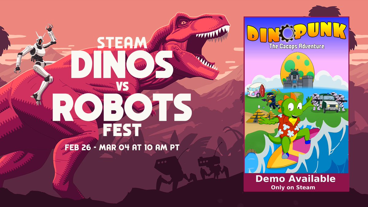 javi_TheDude's tweet photo. WORLD PREMIERE !!!👀
Welcome to Steam Dinos vs Robots fest!
You can try the exclusive demo of "Dinopunk: the Cacops adventure" , a crazy world of dinos is awaiting for you!
Check the link below!
👇
https://t.co/j36TtDbm8f
#indiegame #arcade #platformer2d #pixelart https://t.co/6sXSCjf203