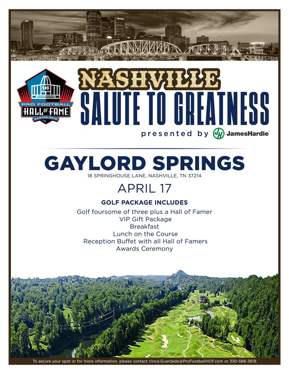 Fund Recovery (@fundrecovery) on Twitter photo The <a href="/ProFootballHOF/">Pro Football Hall of Fame</a> 's Nashville Salute to Greatness Golf Tournament will take place on April 17th at Gaylord Springs Golf Links.
Sponsors to our Annual Charity Dinner & Concert on April 16th are offered the opportunity to play ⛳️🏌️♂️!
📧 team@fundrecovery.org for info! The <a href="/ProFootballHOF/">Pro Football Hall of Fame</a> 's Nashville Salute to Greatness Golf Tournament will take place on April 17th at Gaylord Springs Golf Links.
Sponsors to our Annual Charity Dinner & Concert on April 16th are offered the opportunity to play ⛳️🏌️♂️!
📧 team@fundrecovery.org for info!