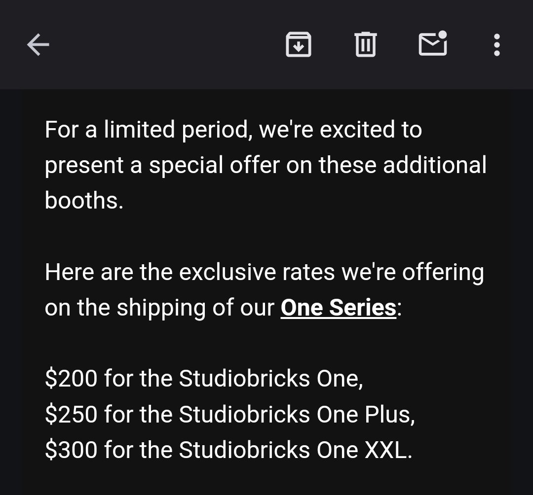 MarieMitchellVO's tweet photo. Thought I'd be buying @studiobricks this week,  but turns out they pulled a massive switch - ran an ad for 200$ flat rate shipping that they're now saying is actually just 200$ off (a difference of 1800$ total cost🫠).
So...who has a good double walled alternative? https://t.co/3koHENEnij