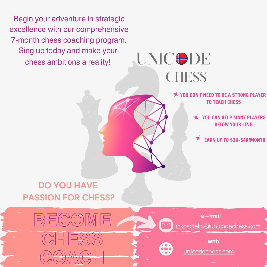UnicodeChess's tweet image. 🚨 Do you have Passion for Chess?

Become a Chess Coach 👇

♟️You can Help many players below your Level.
♟️Earn UpTo 3k-4k USD.
♟️Open to all, anyone with any chess level and experience may join.