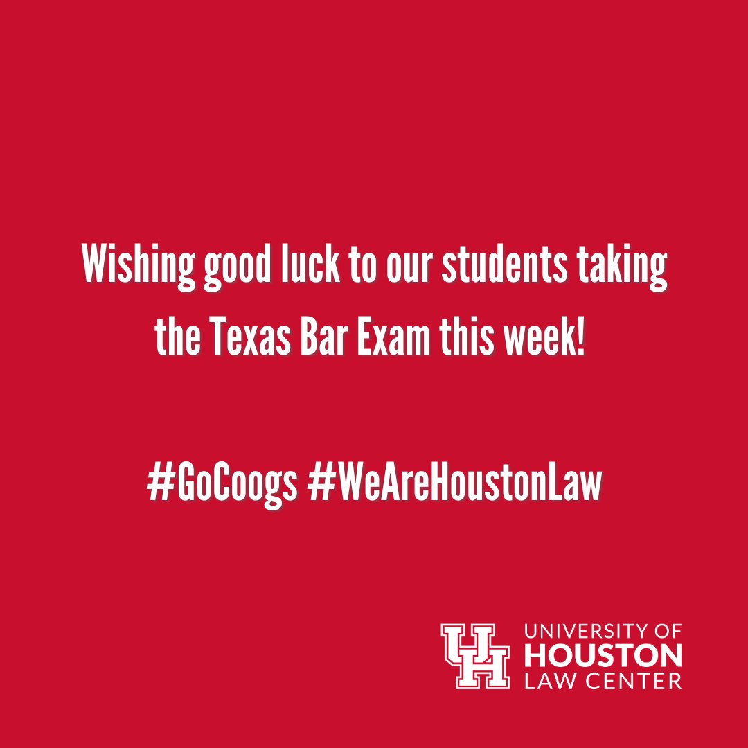 UHLAW's tweet image. Good luck, future lawyers! To all our incredible UHLC students and alumni gearing up to conquer the Texas February Bar Exam this week, we&apos;re sending waves of encouragement your way.  #goodluck #futurelawyers #februarybarexam #HoustonLaw #GoCoogs #WeAreHoustonLaw