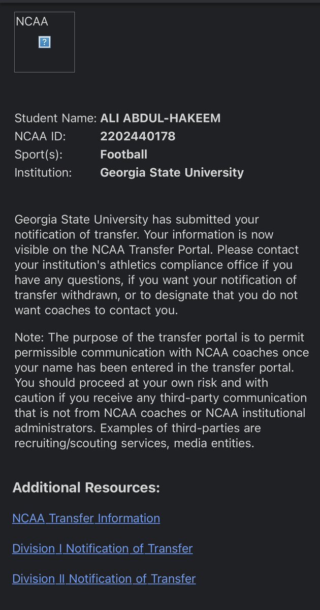 AliAbdul_1's tweet photo. Officially in the Portal! 
6’0 220 Redshirt Freshman ILB https://t.co/dDYfCW9ISa