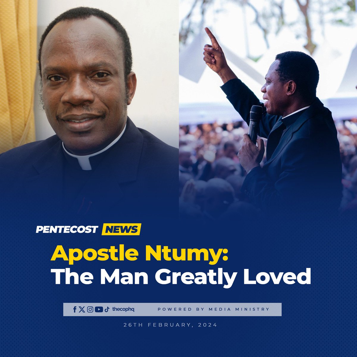 thecophq's tweet image. The Chairman of @thecophq and President of the @GpccNational, @Apsericnyamekye, has eulogised the Late Apostle Dr Micheal Kwabena Ntumy, describing him as "a man that Heaven greatly loved.”

🌐 | Read more: bit.ly/42VartZ

#RestWellApostleNtumy | #PossessingtheNations