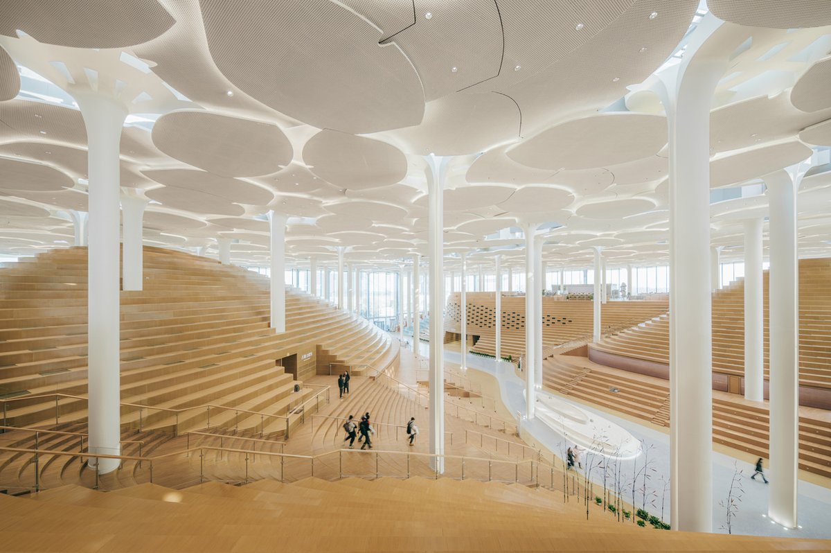 arquitect_viva's tweet photo. Inaugurada la nueva Biblioteca de la ciudad de Pekín.
Snøhetta
https://t.co/c4QQBwRWwS
Con una altura de 22 metros, el edificio jerarquiza los espacios mediante una topografía artificial, que oculta el resto del programa funcional. La sala principal está definida por un ‘bosque’ de esbeltas columnas de color blanco, que sostiene una cubierta con paneles planos superpuestos, cuyas formas están inspiradas en las hojas en abanico del ginkgo...