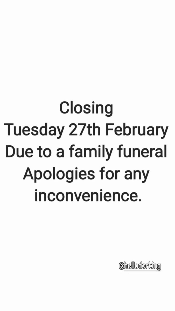 #closed #tuesday 
Back to normal hours on Wednesday 28th February.