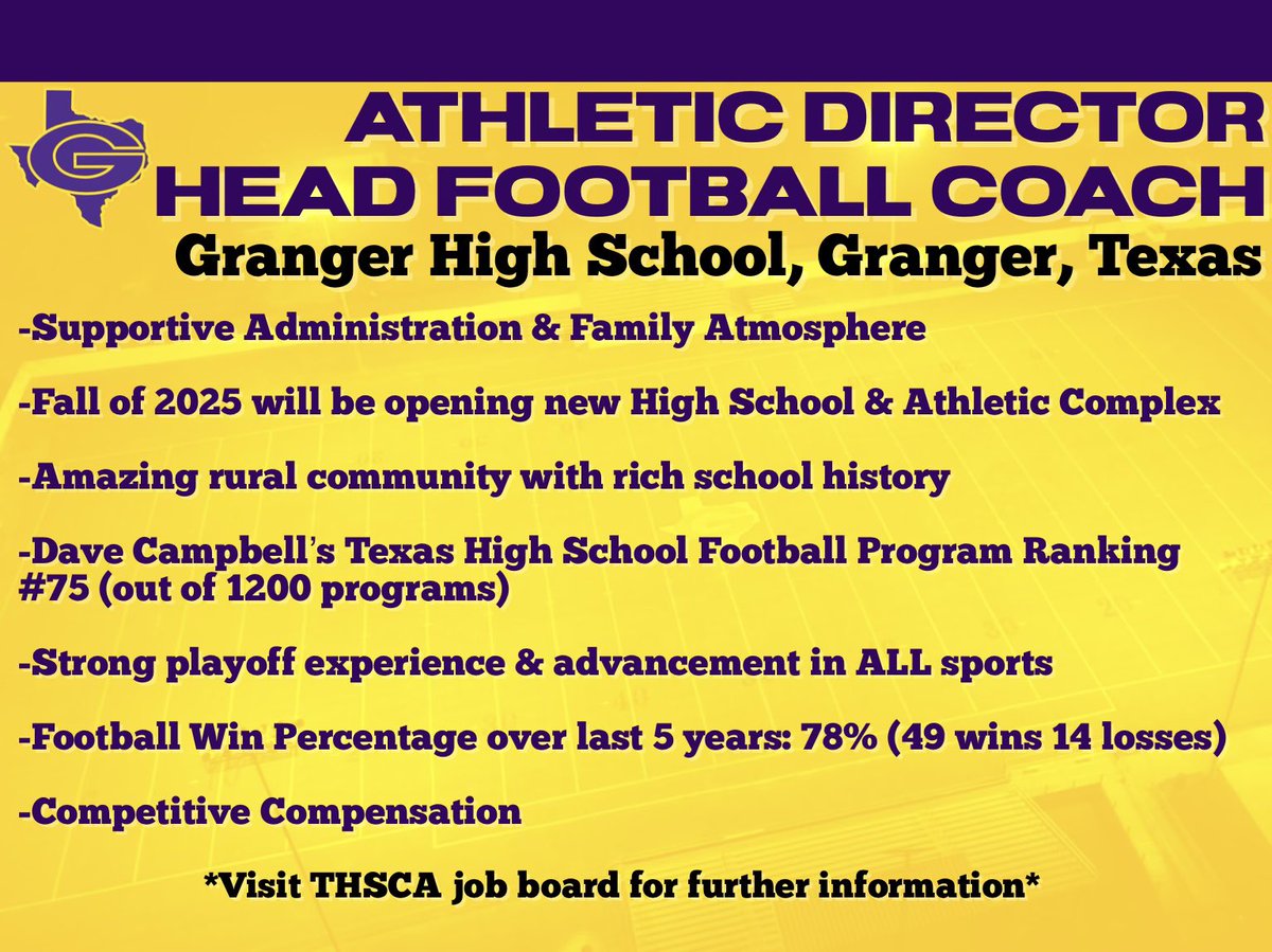 I have loved our AD- He’s a Rockstar. Now he will be our HS Principal . We are looking for the next rockstar. See the opportunity below 👇🏻 Spread the word! We love our sports. @StephenBrosch @Granger_Lions