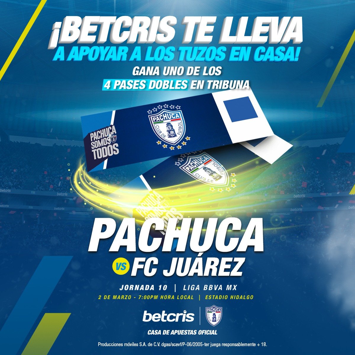 Tuzos's tweet photo. ¡Acompáñanos y forma parte de la alineación ganadora junto con @betcrismex! 🎟️🎟️

Gana uno de los 4 pases dobles en tribuna para nuestro partido de este sábado 🏟

Checa bien los pasos 👀

¡Tienes hasta el jueves a la 12:00hrs para participar!

❗️⚠️ Los ganadores serán anunciados desde nuestra cuenta oficial. No te dejes engañar por medio de perfiles falsos.