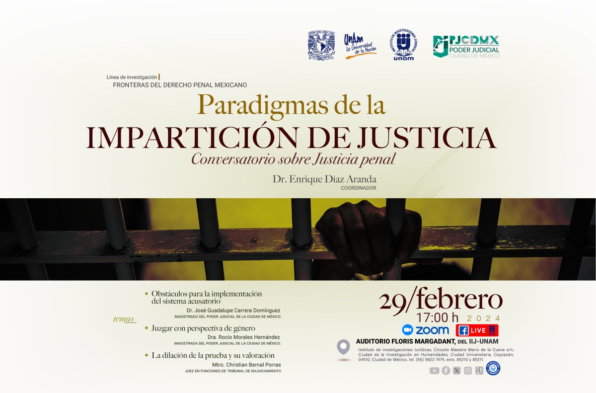 Buenas tardes, Les comparto el evento del Instituto de Investigaciones Jurídicas de la UNAM, en el cual próximamente participaré como ponente, con la finalidad de que si es de su interés nos acompañen este 29 de febrero. Se expedirán constancias a los asistentes presenciales!