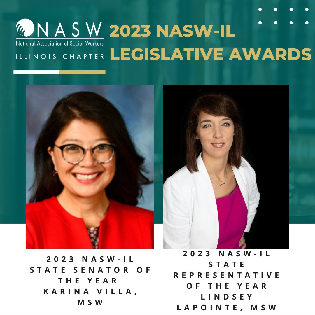 NASWIL's tweet photo. Congratulations to this year's #Naswil Legislative Award recipients, State Senator @Citizens4Karina , MSW, and State Representative @LaPointefor19 , MSW, for their efforts during the past 2023 spring legislative session to getting HB2365 signed into law. https://t.co/LYaUWsKGUi