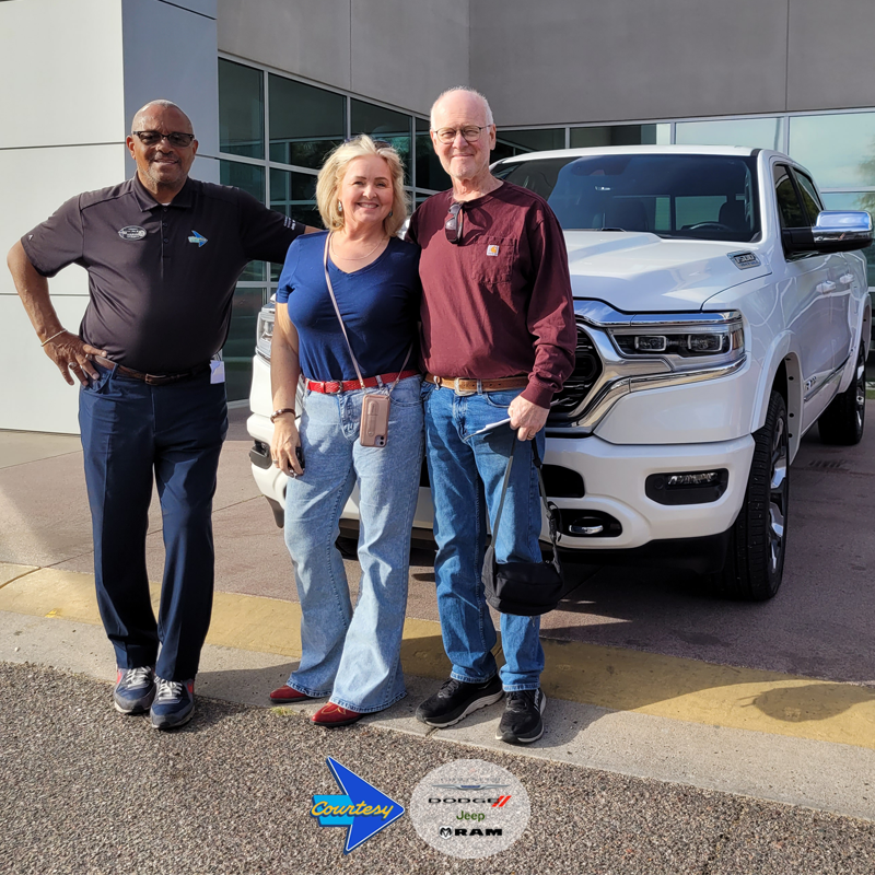 CourtesyCDRSS's tweet image. Jimmy &amp;amp; Kathy McAllister were looking 👀 for a new truck, Marvelous Marvin Read got them into this very gently used 2023 #Ram1500 Limited. Interested in a quality #CourtesyCDJRSuperstitionSprings vehicle, call Marvin at 480-569-2991. #TheCourtesyWay #CourtesyCDRAZ #Marvin4aCDJR