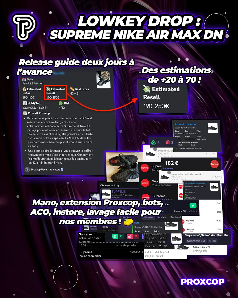 Proxcop premiers sur tous les drops comme toujours ! Bénéfice sans aucun soucis pour nos membres ✅ Tous meilleurs outils du marché sont disponibles 🚀

Tu en as marre de tout miss avec ton groupe ? Rejoins nous en nous envoyant en DM ⚡️