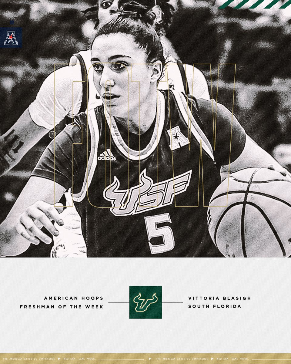 American_Conf's tweet photo. 🏀𝗙𝗿𝗲𝘀𝗵𝗺𝗮𝗻 𝗼𝗳 𝘁𝗵𝗲 𝗪𝗲𝗲𝗸🏀

Vittoria Blasigh x @USFWBB 

#AmericanHoops https://t.co/GGJKVL7p4k