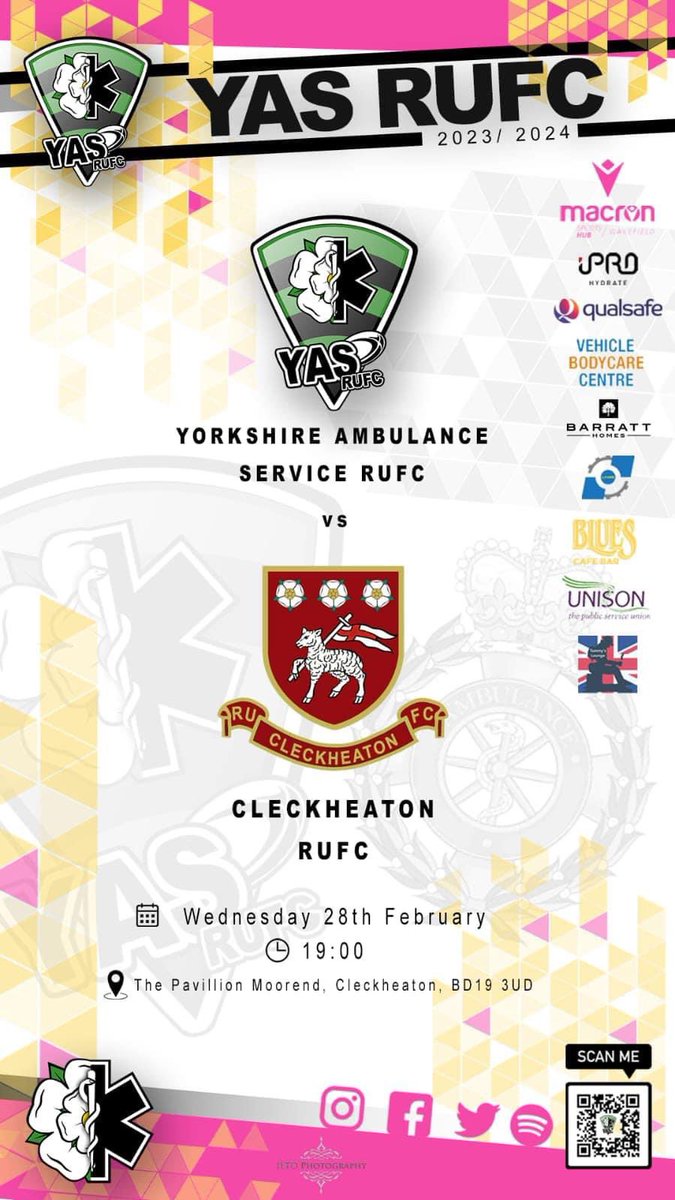 Wednesday night <a href="/CleckheatonRUFC/">Cleckheaton RUFC</a> vs Yorkshire Ambulance Service 1900 hrs kick off