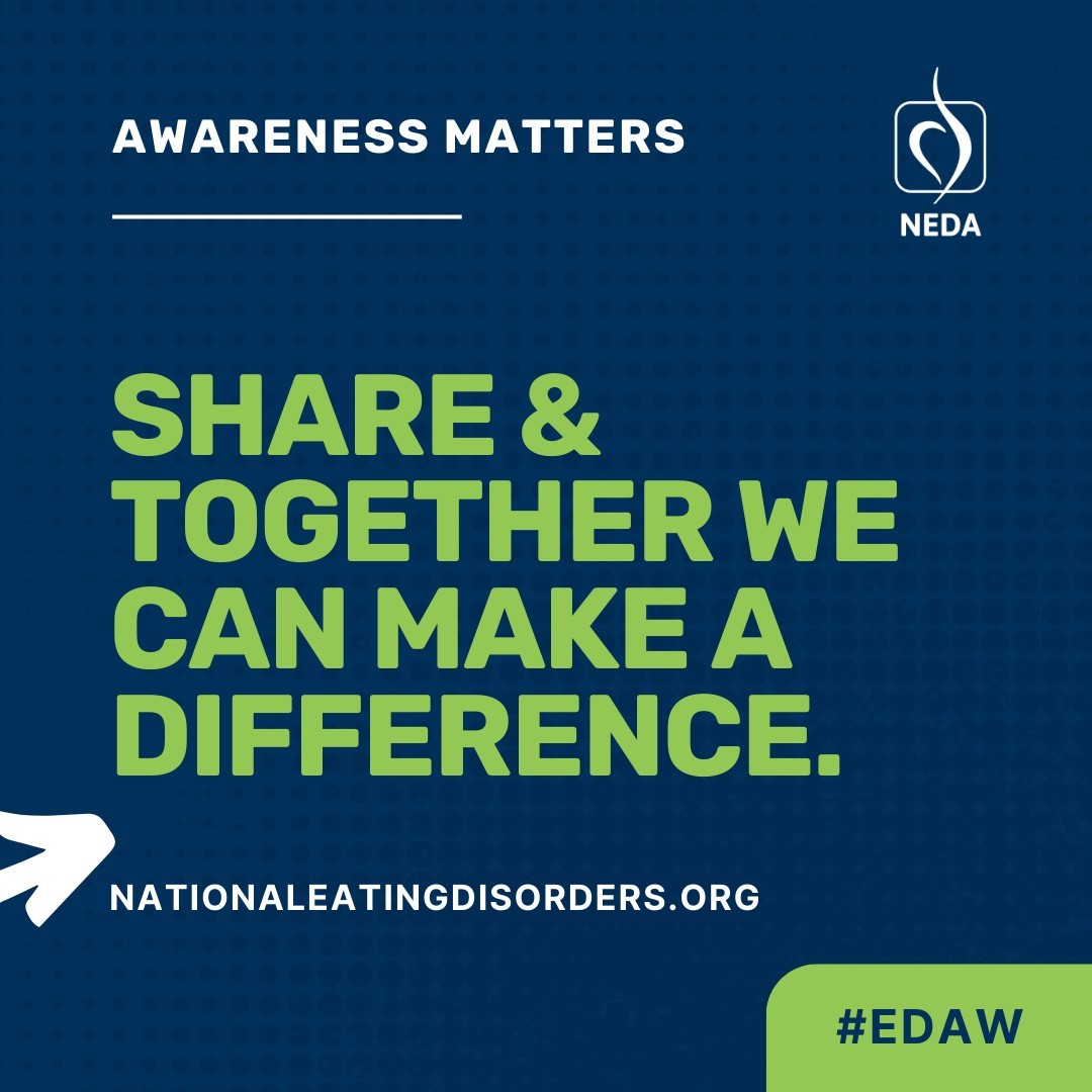This year we are asking you to “Get in the Know” and learn about eating disorders, get involved in raising awareness, and share information and resources. Visit NEDA's Awareness Week page for downloadable graphics and campaign resources: bit.ly/3Iklcw5 💚 #EDAW
