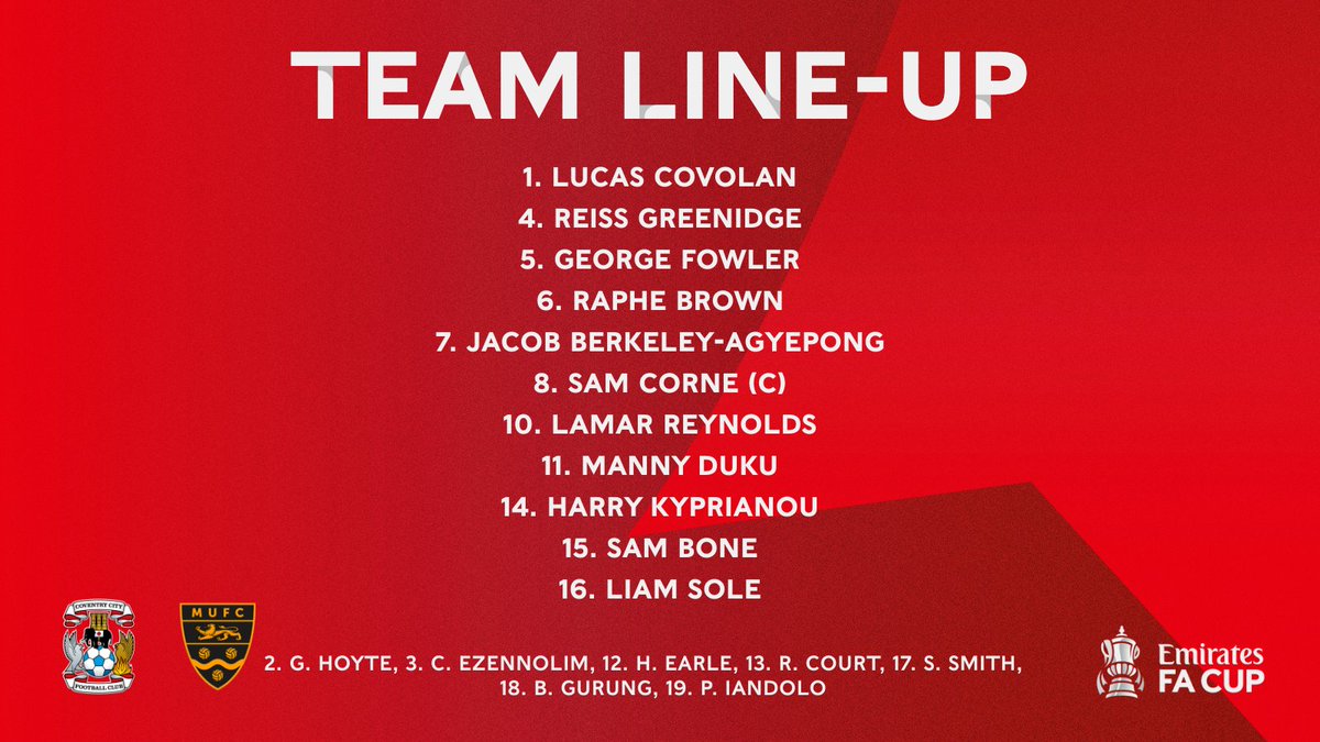 The team news is in for this historic <a href="/EmiratesFACup/">Emirates FA Cup</a> 5th Round tie 🏆👀

🌽🐶 Corne dog leads the side
😍🪨 Kyps returns to the Stones defence along with Raphe
🏃‍♂️💨 Liam comes in out wide

#UpTheStones 🖤💛
