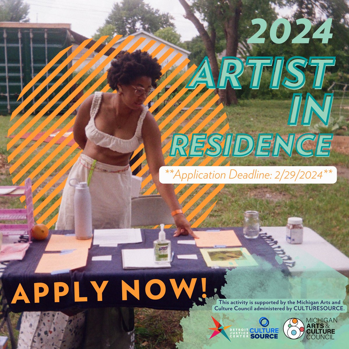 4  Days Left! Applications for DJC’s 2024 Artist Residency program are open! Deadline to submit is 2/29/24; We invite artists of all mediums to apply with projects that imagine a world without prisons or incarceration.  

🔗 Read more &amp; apply here: detroitjustice.org/narrative-shif…