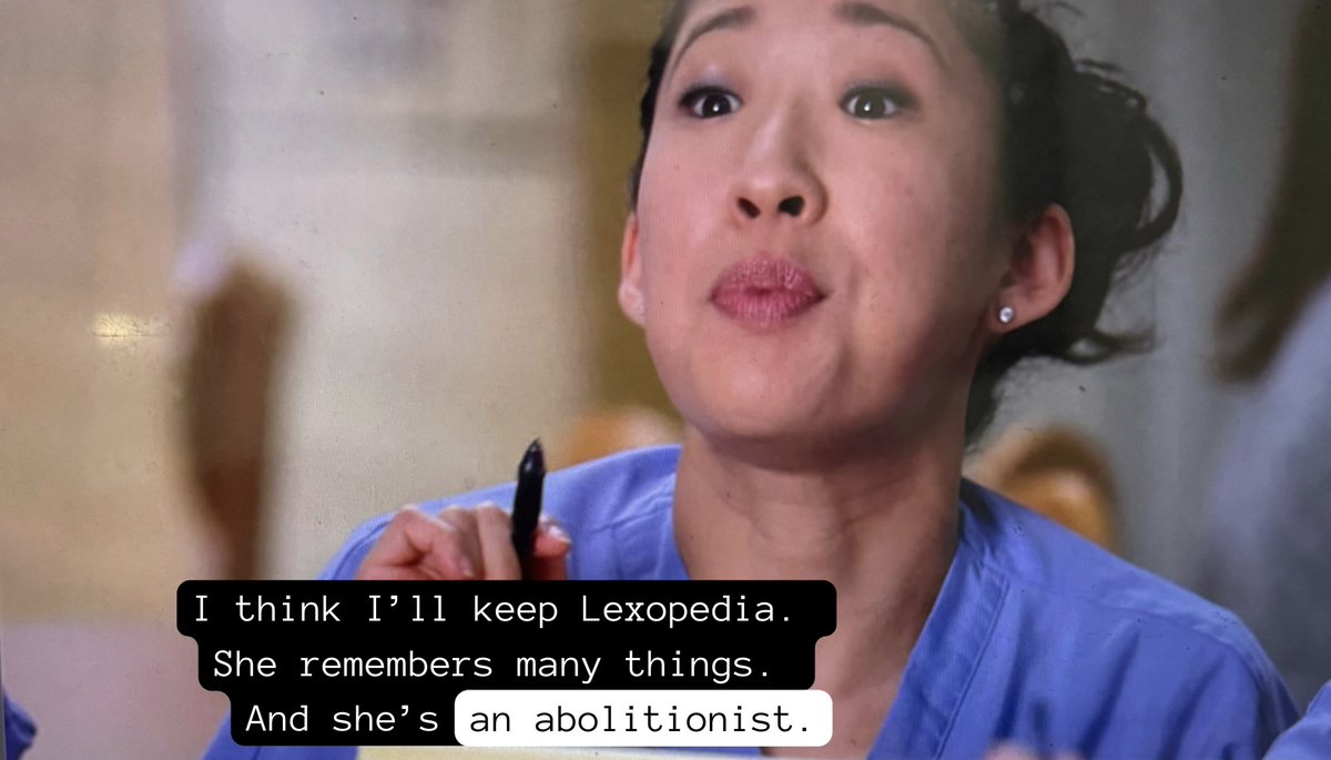 GreysAbolition's tweet photo. I think I’ll keep Lexopedia. She remembers many things. And she’s an abolitionist.

.
.
.
#GreysAbolition #GreysAnatomy #GreySloanmemorial #SeattleGrace #abolition #MeredithGrey #DerekSheperd #ChristinaYang #IzzyStevens #GeorgeOMalley #AlexKarev #LexiGrey https://t.co/jJ9xyjQv25
