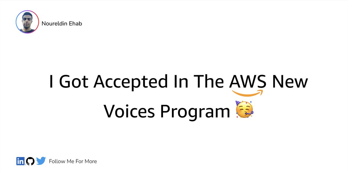 Nouureldin_Ehab's tweet image. Super excited to share that I got accepted into the AWS New Voices program! 🎉 Out of nearly 300 applicants, I&apos;m one of the lucky ones to join this speaker training. This is a huge opportunity for me to level up my speaking skills. 

#awscommunity #awssecurity #AWSNewVoices 🚀