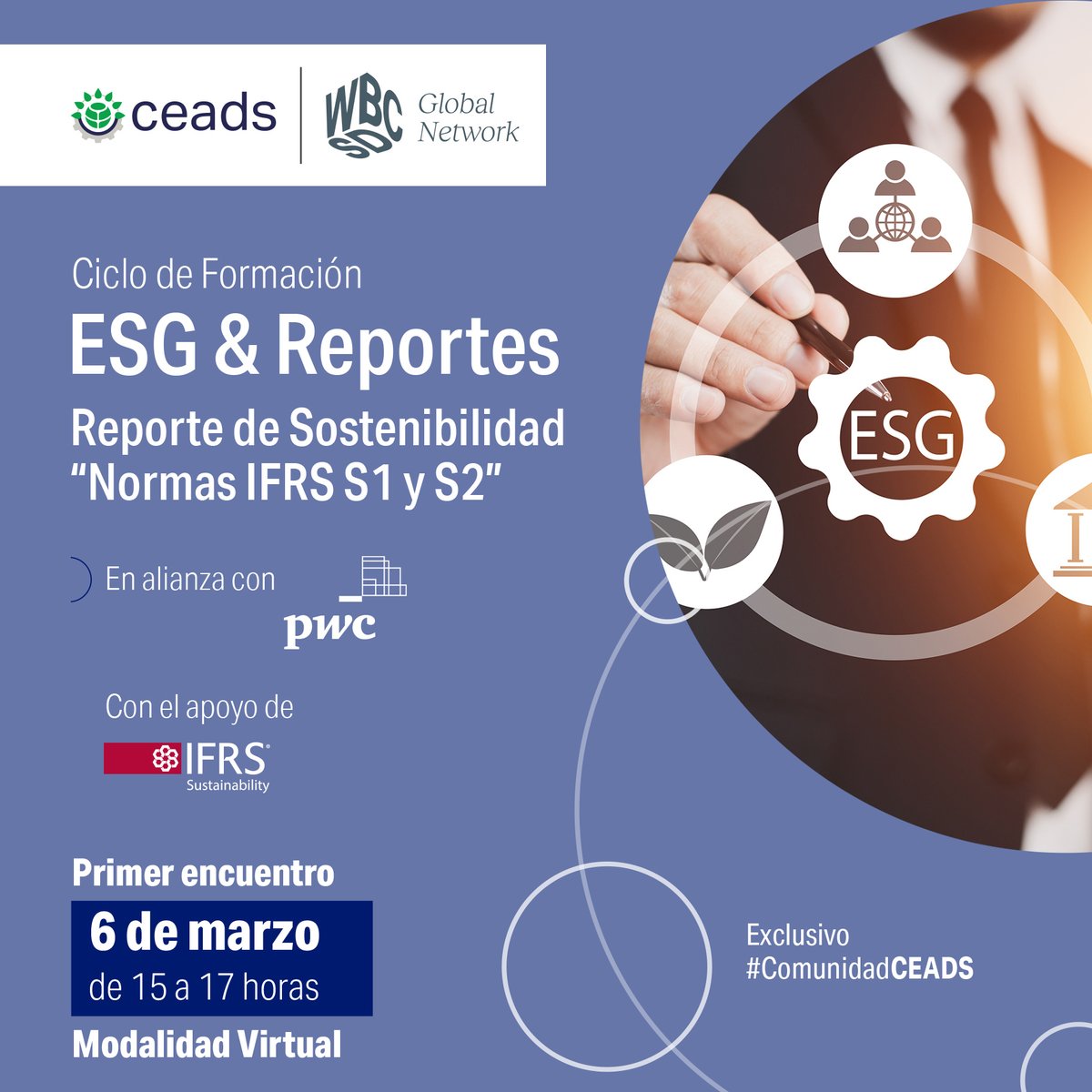CEADSArg's tweet photo. #ActividadCEADS “Ciclo de Formación: ESG y Reportes - Normas IFRS S1 y S2”. En alianza con @pwcargentina  y el apoyo de @IFRSFoundation.

🗓️ Miércoles 6 de marzo de 15 a 17 hs.

📲 Modalidad virtual.

⚠️ Destinado a profesionales de #EmpresasCEADS.

#Formación #ESG #Reportes https://t.co/a82o7uy40c