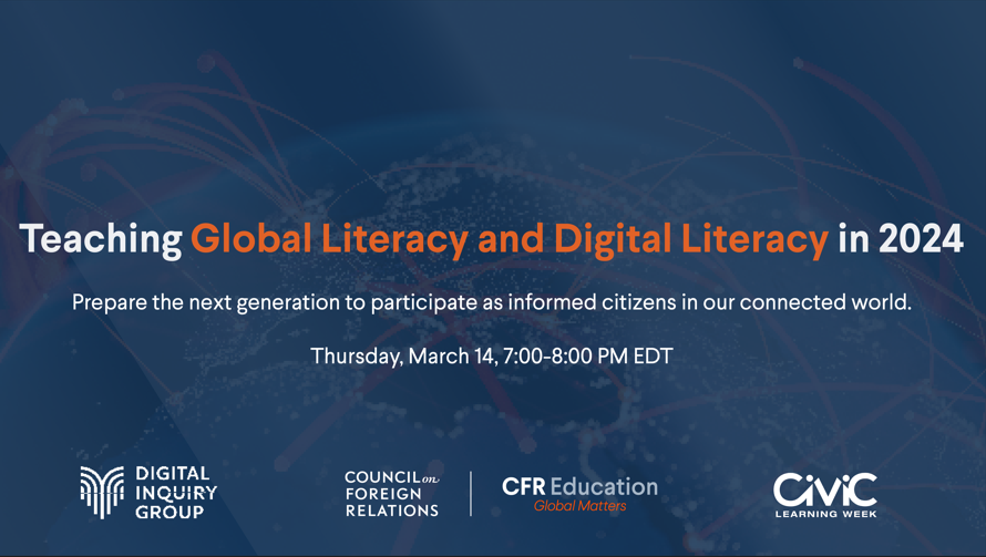 Are you participating in #CivicLearningWeek? Don’t miss our event with @InquiryGroup, where we will discuss strategies to build global and digital literacy in the classroom! Participants will come away with free resources! Register here ➡️ on.cfr.org/3IfQ9BU