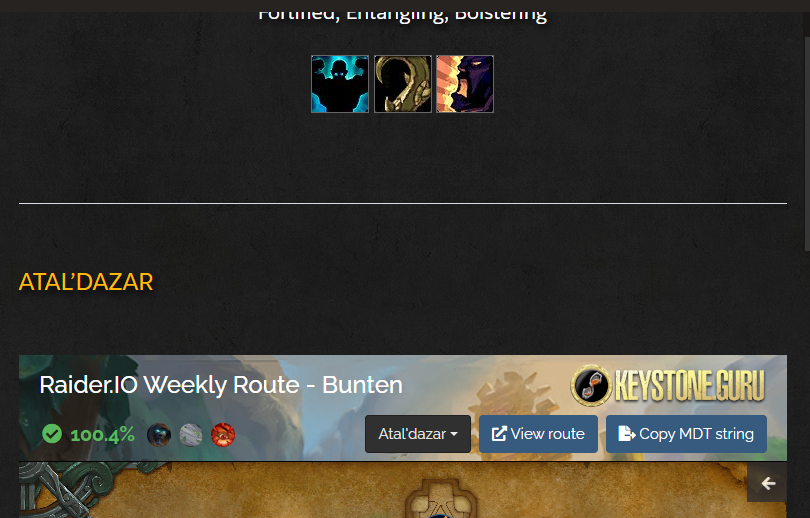 4dzzz's tweet photo. @RaiderIO_WoW I have noticed that the weekly M+ route for the current reset Fortified, Entangling and Bolstering, is showing routes for a different set of affixes for all of the dungeons. Every other week is correct, wasn't sure if this was noticed or not. https://t.co/ZI22YbNriy