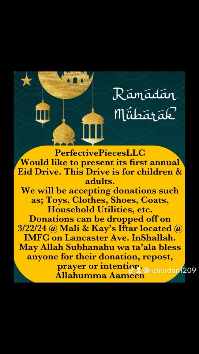 JUS1K's tweet image. As Salaamu Alaikum ummah. Hello world. Please help #PerfectivePiecesLLC with their first annual #EidDrive for #Children and #Adults. Please share, repost and support. Thank you all. #StayGreat😍😘😎🤓 &amp;amp; remember to #Smile😁😁