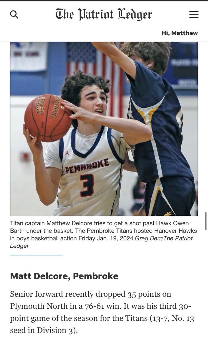 Great recognition for our guy, Matt Delcore, as well any many other great players as we enter tournament play!