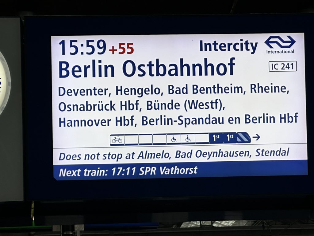 ugrdyn's tweet photo. @NS_Int 15:59 Berlin train was 55 minutes late with no explanation. Now we are waiting for 30 minutes for a change of personnel at the German border. The service quality is terrible. https://t.co/gcC1hwtdrN
