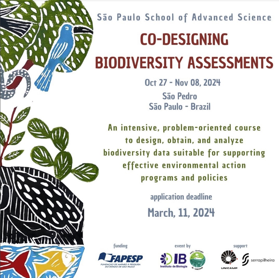 📢¡Inscripciones abiertas!

Escuela de Ciencias Avanzadas de São Paulo "Co-diseño de evaluaciones de biodiversidad" Adquiera habilidades clave para impulsar políticas ambientales efectivas! 🌎

📍São Paulo, Brasil 🇧🇷

🗓️Solicitudes hasta 11 marzo 2024

🔗espca.ib.unicamp.br/en/application/