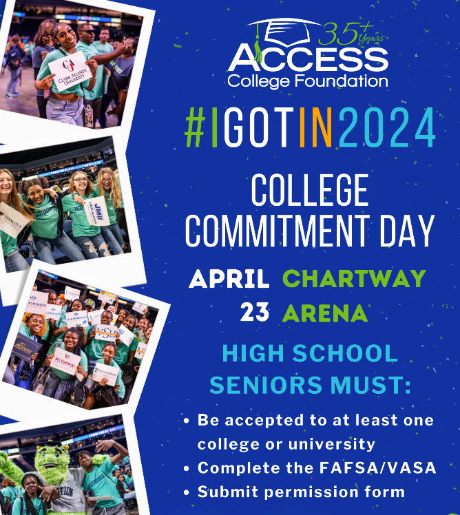 WeAreHickory's tweet photo. Each year the Access College Foundation has our College Commitment Day, a massive celebration filled with food, fun, scholarship giveaways, and much more! See our website for more information and sign up. #collegecommitmentday https://t.co/spQ5QKhcKC