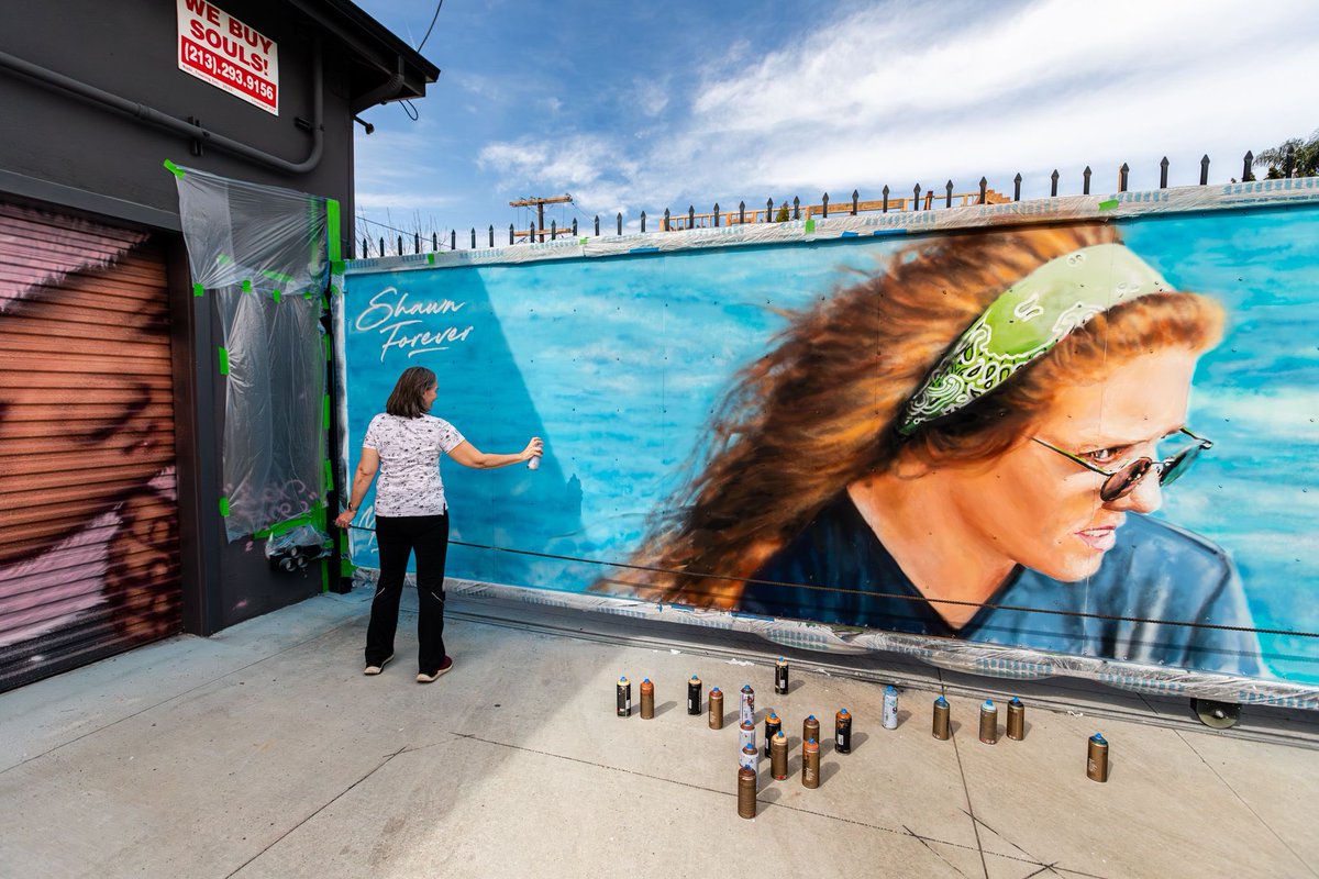 Stunning new mural honoring our dear Shawn in our courtyard by Jonas Never @never1959 SHAWN MARY VEZINAW HOSNER March 11, 1966 - February 14, 2024 SHAWN FOREVER. Photos courtesy @birdmanphotos / full process video to follow soon. That’s Shawn’s sister Dana adding the final