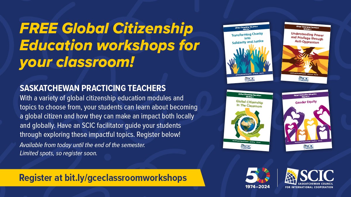 Attention SK Teachers! If you are interested in bringing topics related to global citizenship, global justice, and gender equity into your classroom, register below! Registration: bit.ly/gceclassroomwo… #saskcic #inspiringglobalaction #GoForTheGoals #vizeslesobjectifs