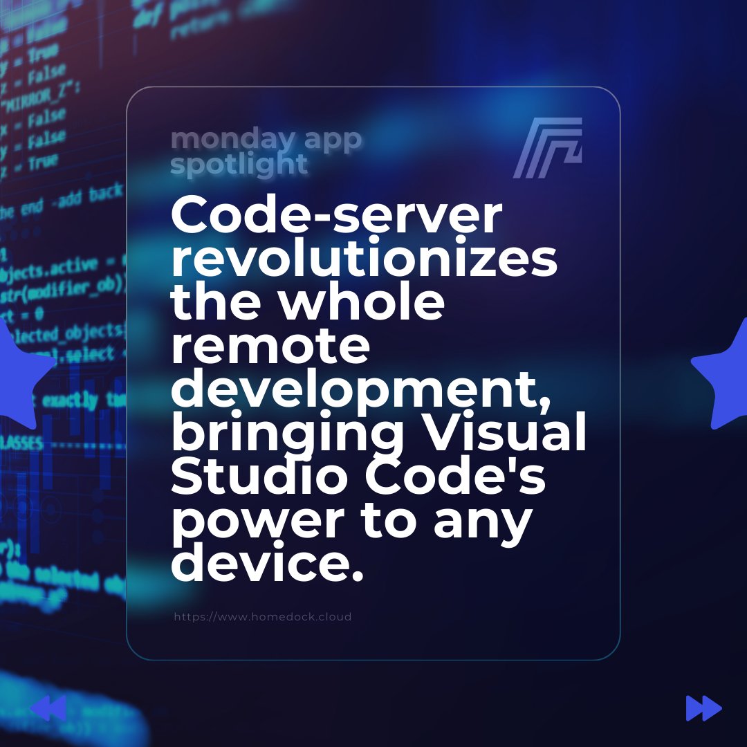 homedock_cloud's tweet image. 🚀 Unleash the power of remote coding with code-server! Transform any device into a dynamic development environment, tapping into the full capabilities of Visual Studio Code from anywhere in the world.

🚀 Now available on HomeDock OS!

#RemoteDevelopment #CodeOnTheGo #VSCode