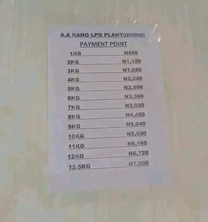 Onsogbu's tweet photo. A.A Rano company has chosen to reduce the price of cooking gas by 50% due to the approaching month of Ramadan, currently 1kg-560 etc.

Goodevening https://t.co/LKWoaWpnzn