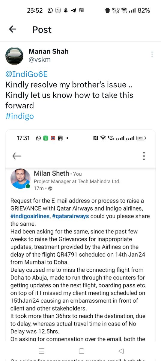 vskm's tweet photo. My friend is struggling since long coz of this issue
@IndiGo6E @qatarairways  kindly help us solve this
@JM_Scindia  kindly look into it , badly stuck between both this airlines and not getting the due which my friend should 
@airsewa_MoCA https://t.co/71flbo9KnQ