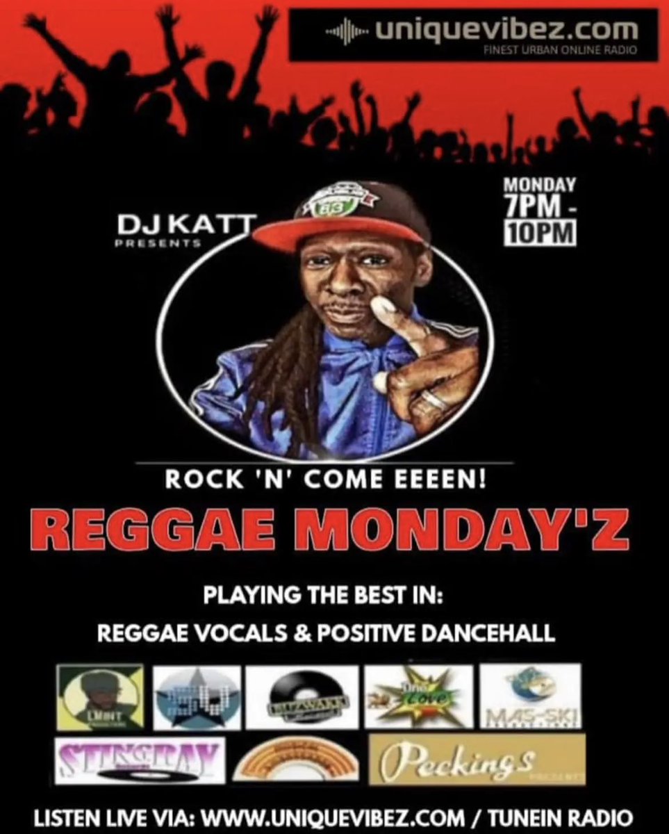 DjKatt3's tweet photo. Join me this evening for the Reggae Monday’z Show featuring current &amp; new music on https://t.co/OPWKimUghY 7-10pm 
Certainly the way to kick start your week 💯🔥🫶🏾🎶🎵🎶 https://t.co/5oECzOy2MY