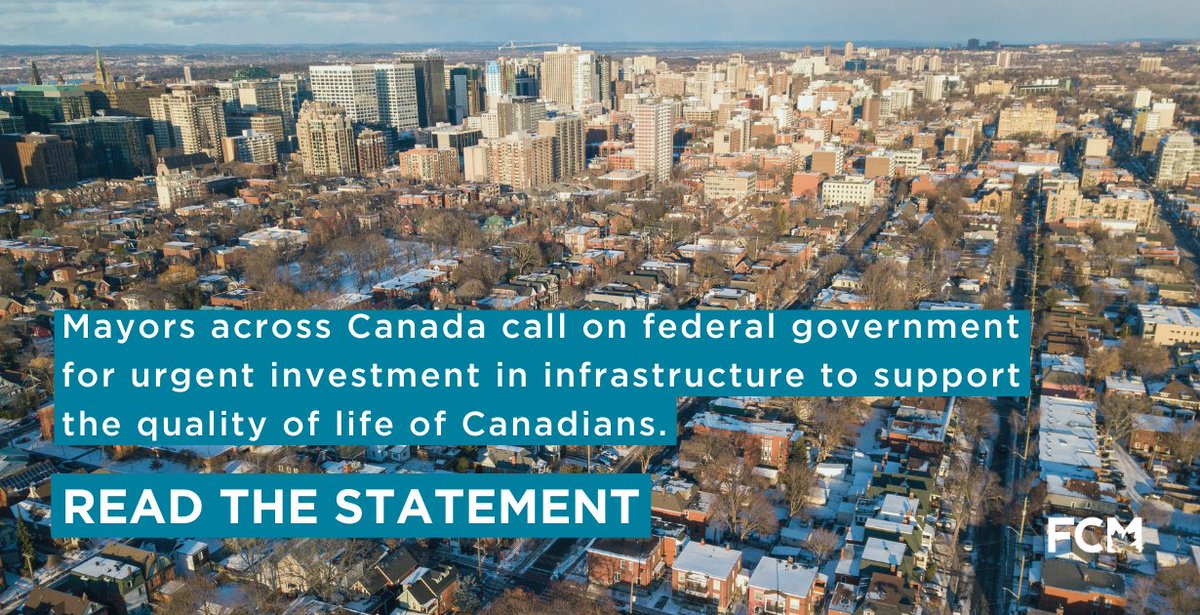 STATEMENT | FCM is urgently calling for the federal government to invest in critical infrastructure in Canadian communities as the country faces a historic crisis in housing, affordability, homelessness and climate change #CDNMuni #cdnpoli Read more: fcm.ca/en/news-media/…