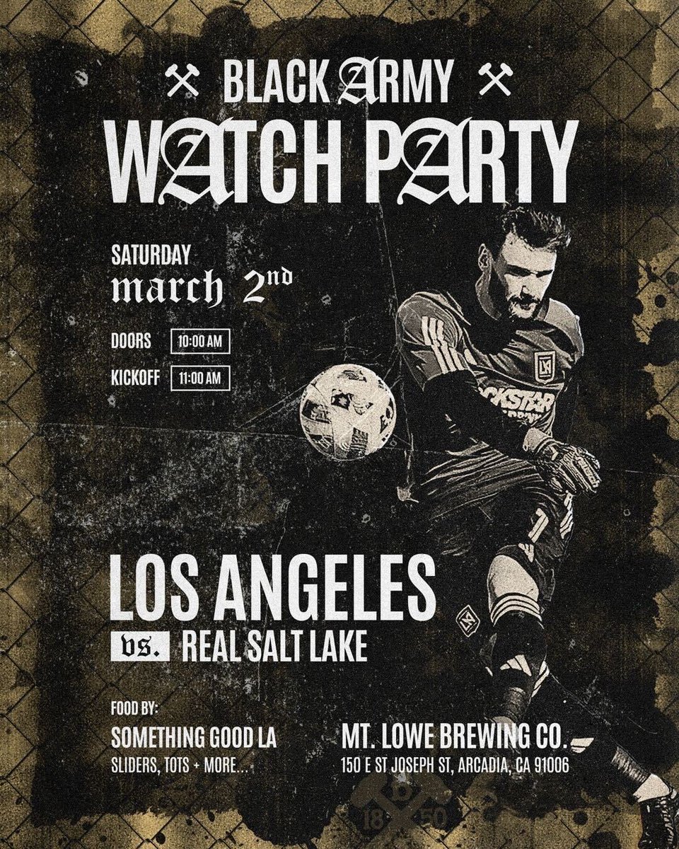 After our amazing win on our home opener is time for another amazing watch party. Join us at <a href="/mtlowebrewing/">Mt. Lowe Brewing</a> this Saturday, March 2nd and enjoy a fun afternoon of football, food and friends !! Kids are welcome. #lafc #BlackArmy #BA1850 #LosAngeles 
150 E. ST JOSEPH ST. ARCADIA CA