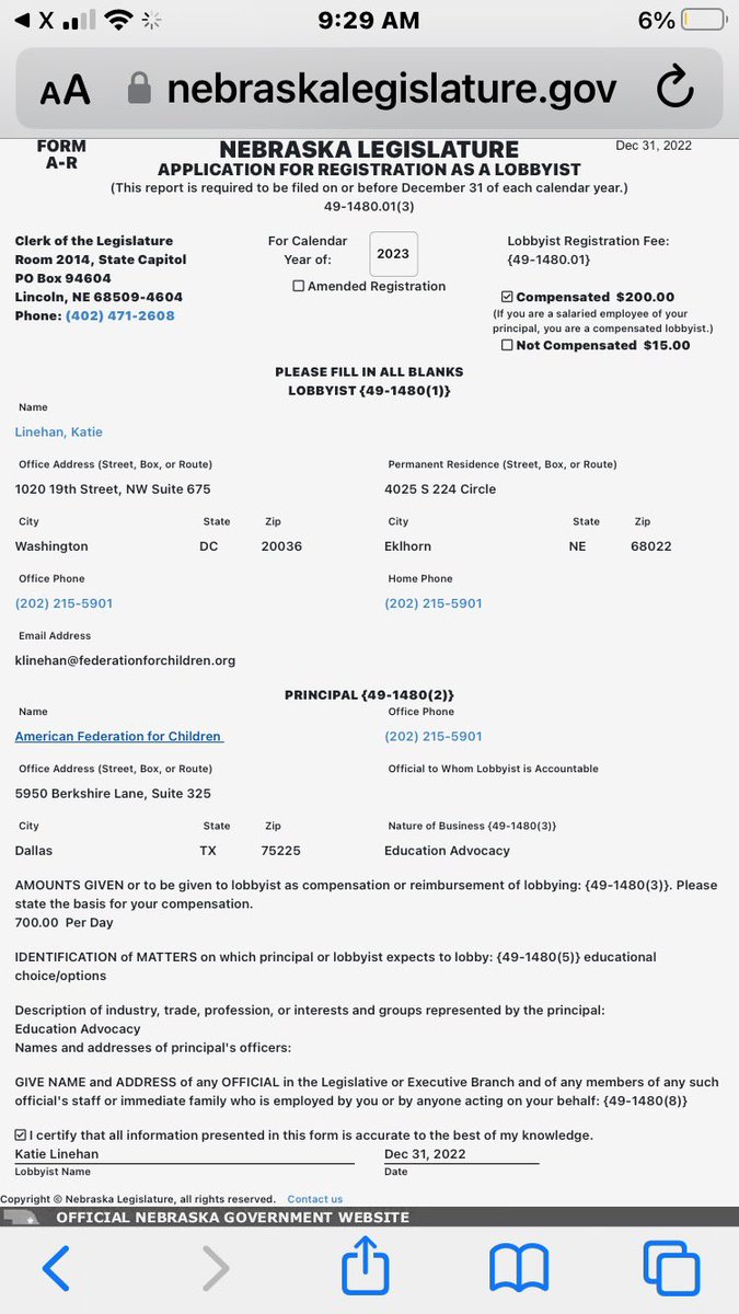Let’s not forget the hundreds of thousands of out of state $$$ Sen. Linehan used to harass Nebraskans as they signed &amp; volunteered to put the LB753 on the ballot.

The main contributor is the employee of her daughter, who lives with mom &amp; makes $700 a day as a lobbyist in NE.