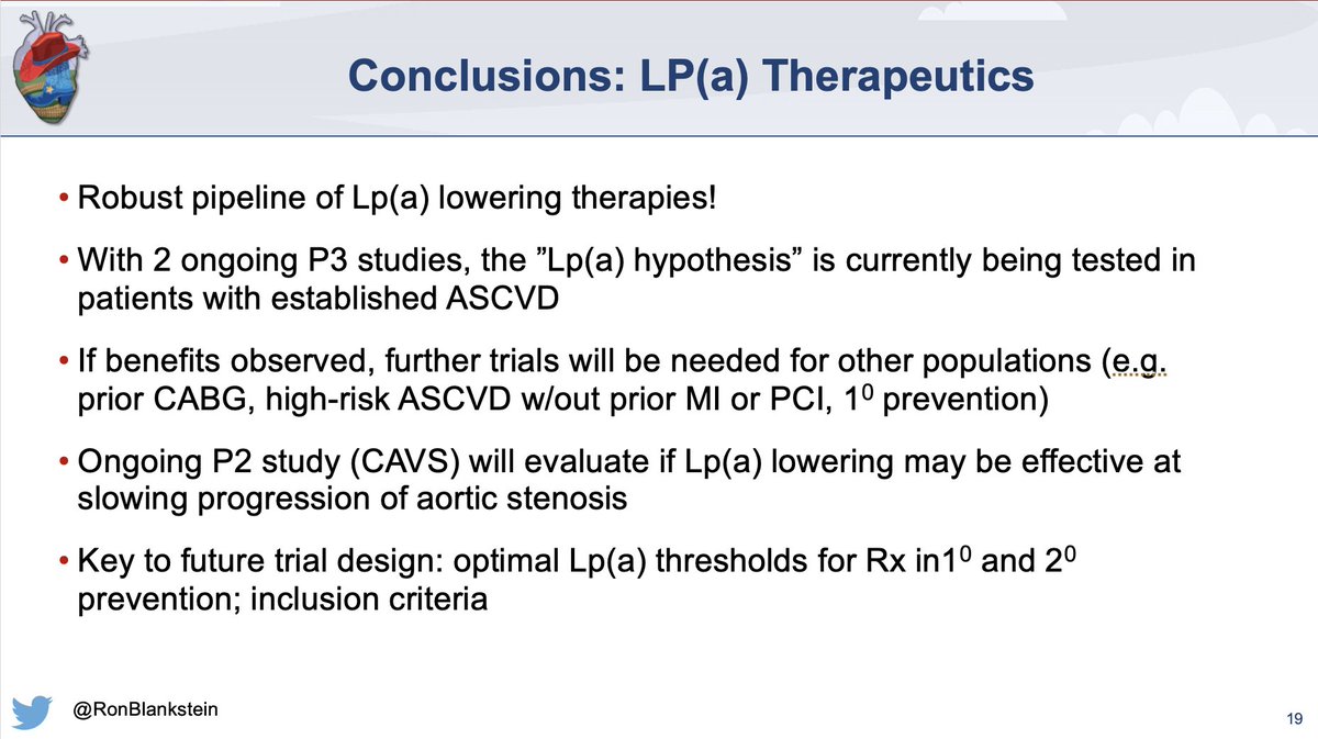 RonBlankstein's tweet image. 3. While we do not yet have data that Lp(a) lowering will improve outcomes (both P3 trials ongoing), we *do* have numerous therapies that can lower risk of ASCVD events --&amp;gt;our study supports the use of LP(a) for risk assessment in both 1&amp;amp;2 #prevention 

👇f/ #ASPC23 talk on Lp(a)
