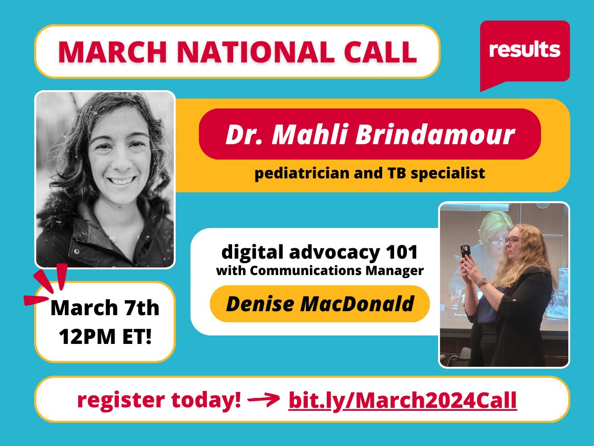 ⏰ Join us on March 7th at 12PM ET! ⏰

💬 Learn about TB advocacy from global health specialist Dr. @MahliBrindamour - calling in from Lesotho!
📢 Mini digital advocacy workshop with our in-house communications expert <a href="/dcmacdo/">denisesfanclub</a>.

Snag your spot today! ➡️ bit.ly/March2024Call