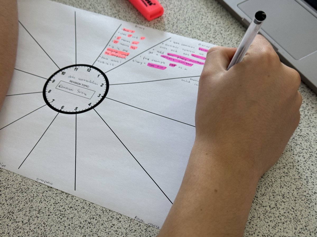 DHSB_MrScott's tweet image. A slight tweak to our #braindump activity, this time consolidating knowledge about data representation into a #RevisionClock in 11G Computer Science this morning 🔁⏰