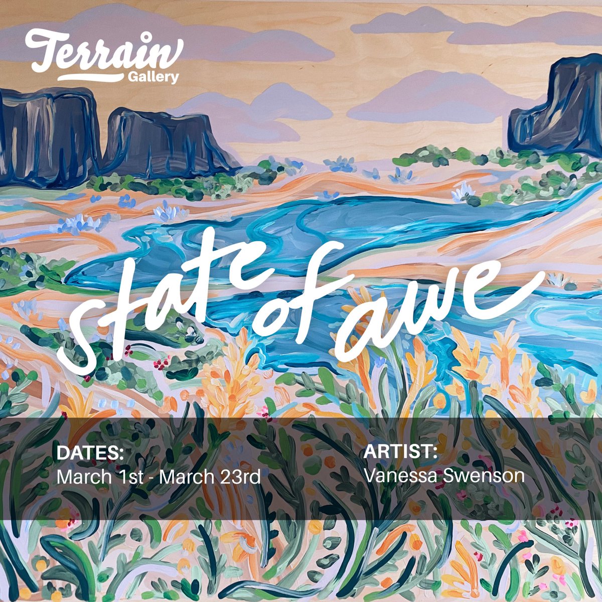 terrainspokane's tweet photo. 🌼 “From my walks in this world, I’ve found there are no boundaries to awe." – Vanessa Swenson
✨ Terrain Gallery presents: 'State of Awe' ✨
First Friday Opening: March 1 • 5-8PM
Show Dates: March 1st - March 23
Regular Gallery Hours: Thurs-Sat • 4-7PM
#weallbuildthis https://t.co/Jl5ZShy6HH