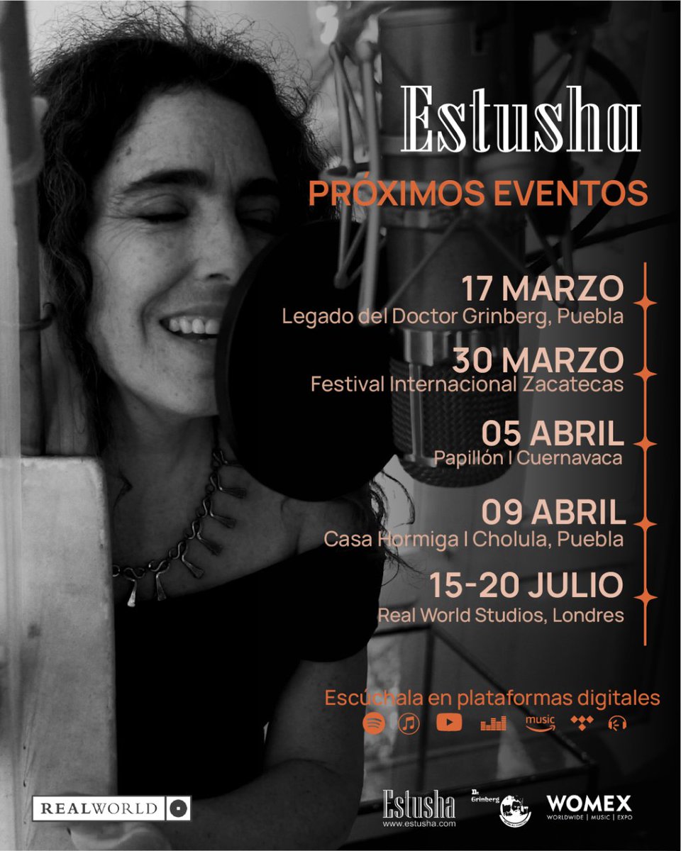 estusha's tweet photo. Gracias a la vida que nos da tantas oportunidades lindas para compartir la música!!
#estusha #proximoseventos #worldmusic #mexico #puebla #jacobogrinberg #papillon #zacatecas #festivalzacatecas #morelos #cuernavaca #londres #realworldstudios #petergabriel https://t.co/O4GSmao5rp
