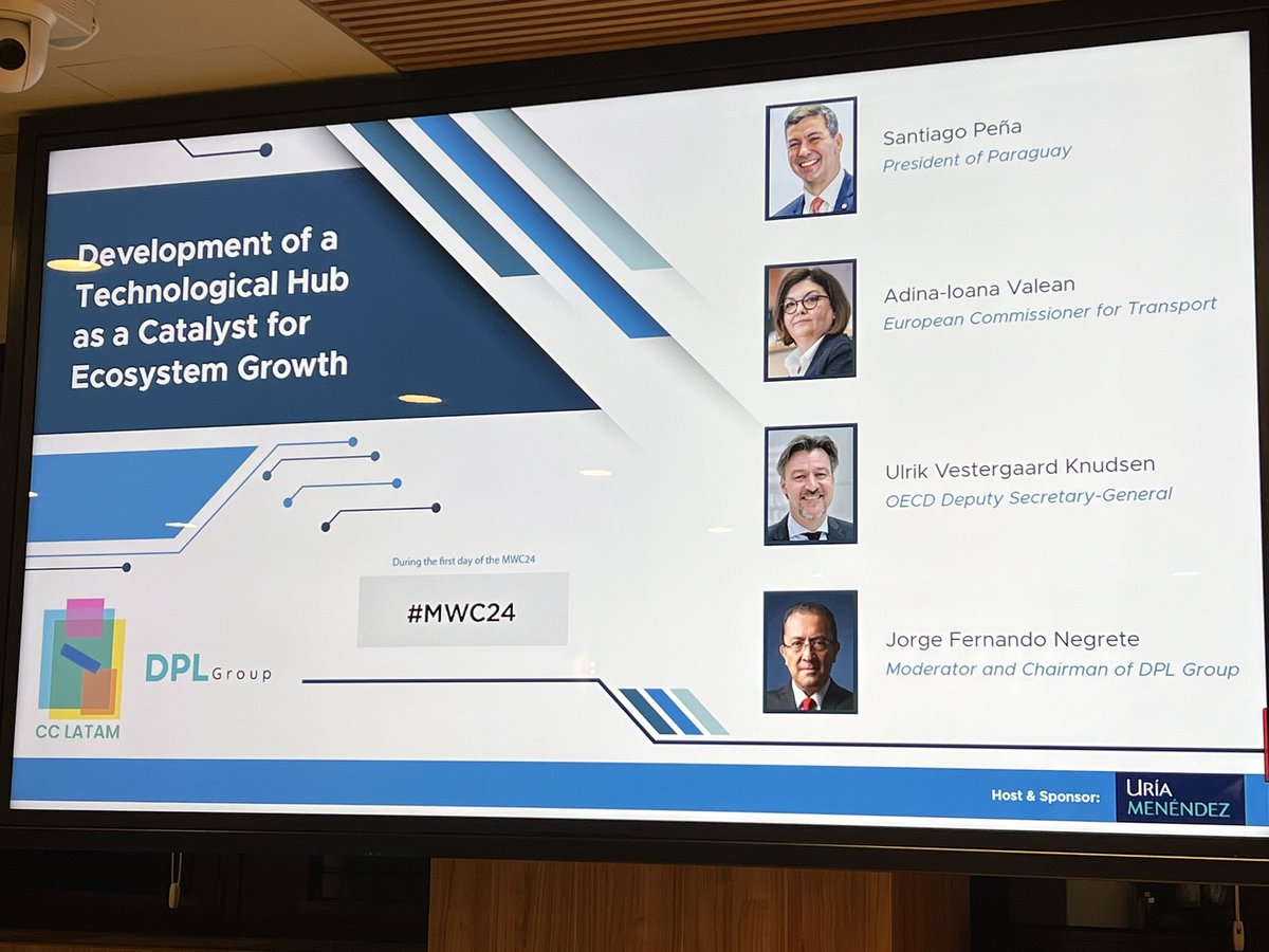 Center for Latin America Convergence (@latamconverge) on Twitter photo We made it, our first #Barcelona event during #MWC2024 with our partners <a href="/dpl_news/">DPL News</a> with an incredible panel: <a href="/SantiPenap/">Santiago Peña</a> <a href="/Ulrik_VK/">Ulrik Vestergaard Knudsen</a> <a href="/AdinaValean/">Adina Valean</a> and <a href="/fernegretep/">Jorge Fernando Negrete P.</a> on how to develop a tech hub as a catalyst for ecosystem growth. We made it, our first #Barcelona event during #MWC2024 with our partners <a href="/dpl_news/">DPL News</a> with an incredible panel: <a href="/SantiPenap/">Santiago Peña</a> <a href="/Ulrik_VK/">Ulrik Vestergaard Knudsen</a> <a href="/AdinaValean/">Adina Valean</a> and <a href="/fernegretep/">Jorge Fernando Negrete P.</a> on how to develop a tech hub as a catalyst for ecosystem growth.